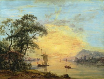 A Welsh Sunset River Landscape by Paul Sandby